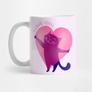 Cute blue cat holding a big pink heart - version 2 Mug